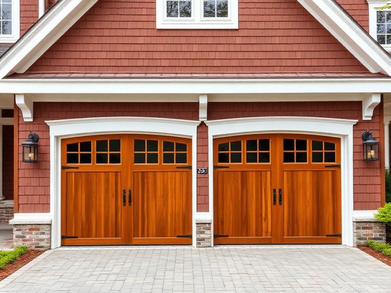 Beautiful craftsman style garage doors on New England home